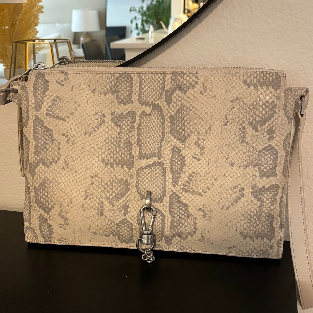 All Saints Gray Snake Print Shoulder Bag